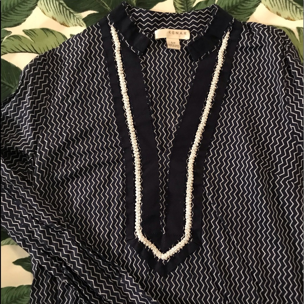 Kenar Navy Cotton Tunic with Nautical Trim